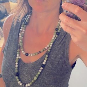 Long Green, Black, and Silver Stone Necklace